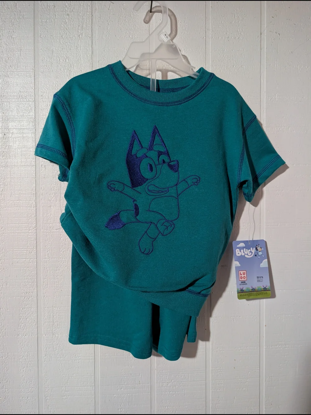 Kids Bluey Teal Short-Sleeve & Shorts set W/Playful Bluey Graphic